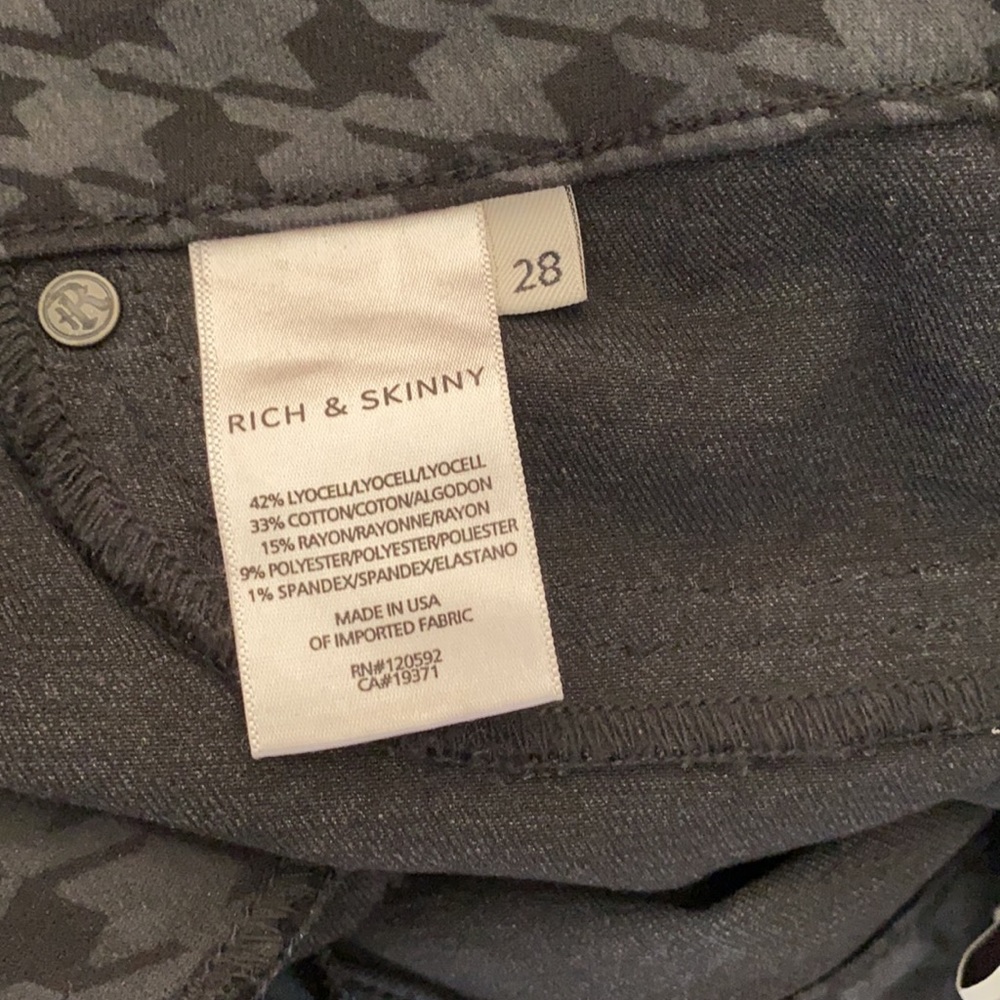 RICH & SKINNY BLACK HOUNDSTOOTH LYOCELL/COTTON BLEND JEANS SZ 28 - Picture 7 of 7
